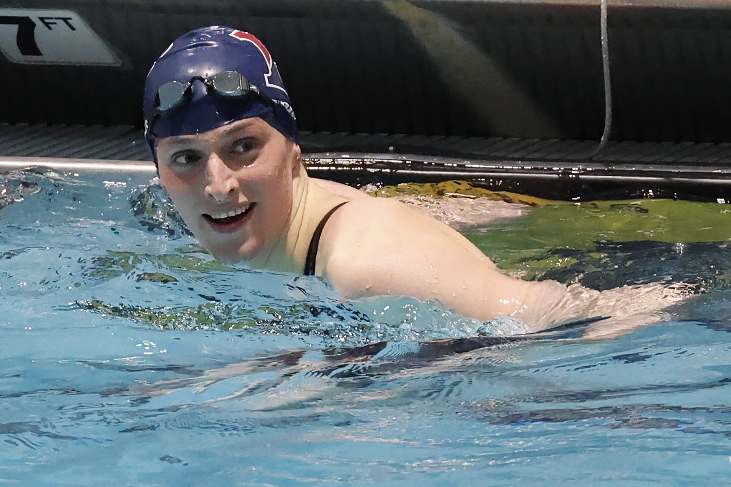 Lia Thomas at the Ivy League Women's Swimming and Diving Championships. Photo credit: Mary Schwalm/AP