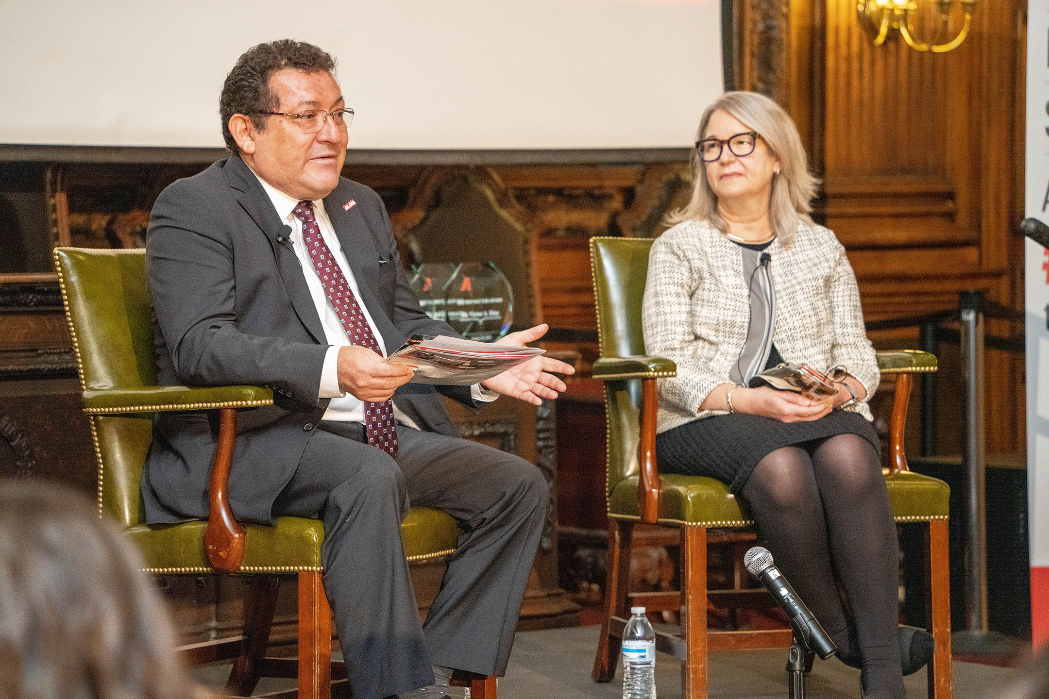 A fireside chat between AL DÍA CEO Hernán Guaracao and the College of Physicians president Dr. Mira Bjelotomich Irons. Photo credit: Peter Fitzpatrick/AL DÍA News.