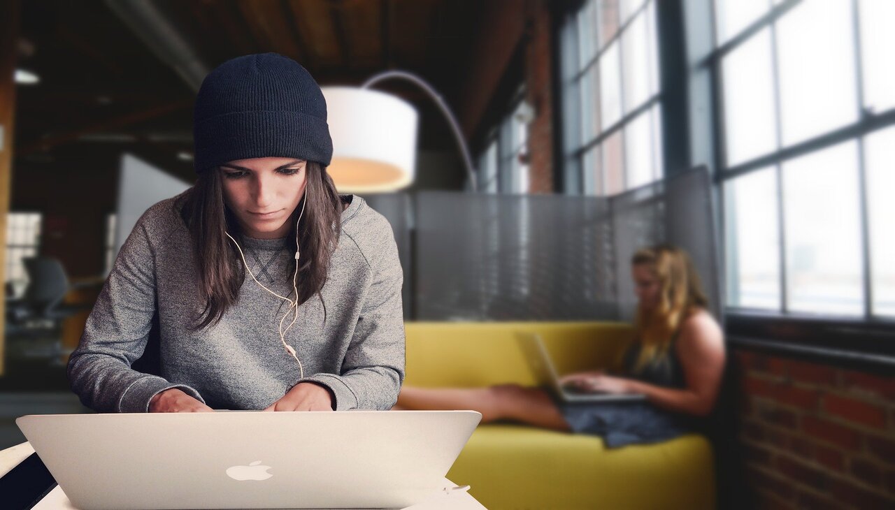 girl working in a coworking place.