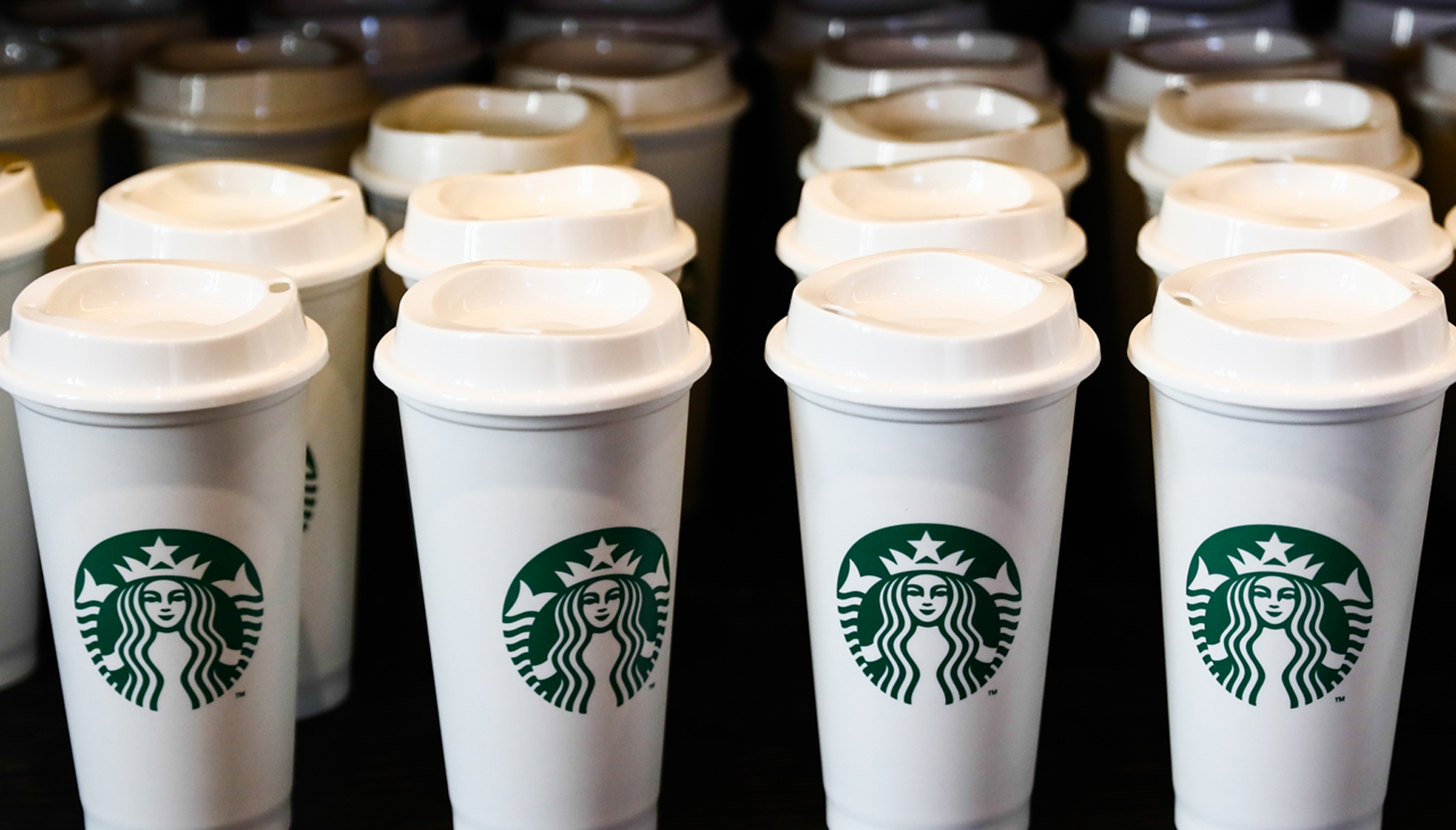 Starbucks Coffee logo is seen on cups at the cafe in Krakow, Poland on February 14, 2022. (Photo by Jakub Porzycki/NurPhoto via Getty Images)