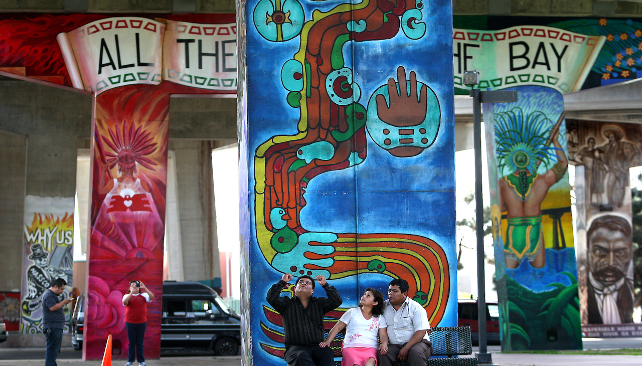 Chicano Park is under an interstate highway and home to the biggest collection of Chicano murals in the world. Photo: Robert Gauthier/Los Angeles Times via Getty Images.