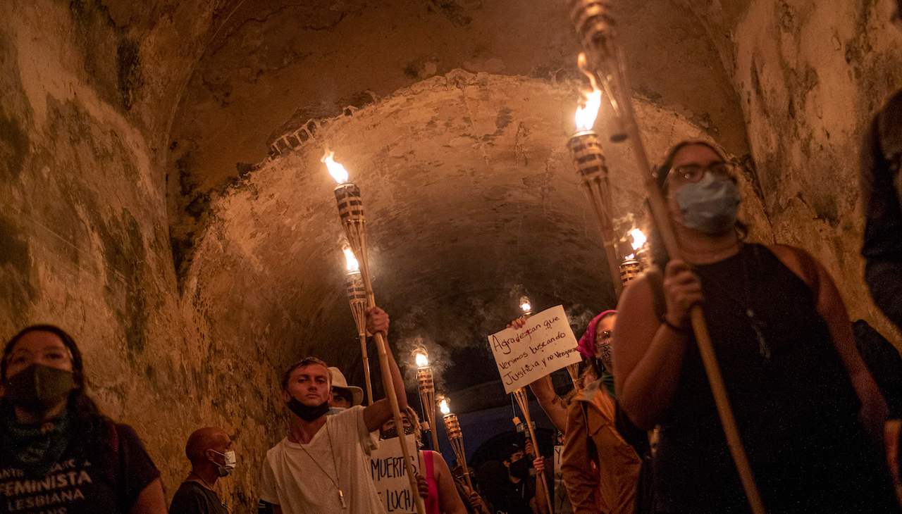 Demonstrators demanded action from then-Governor Wanda Vazquez in September 2020 over the rise of gender-based violence. Photo: Ricardo Arduengo/AFP via Getty Images.