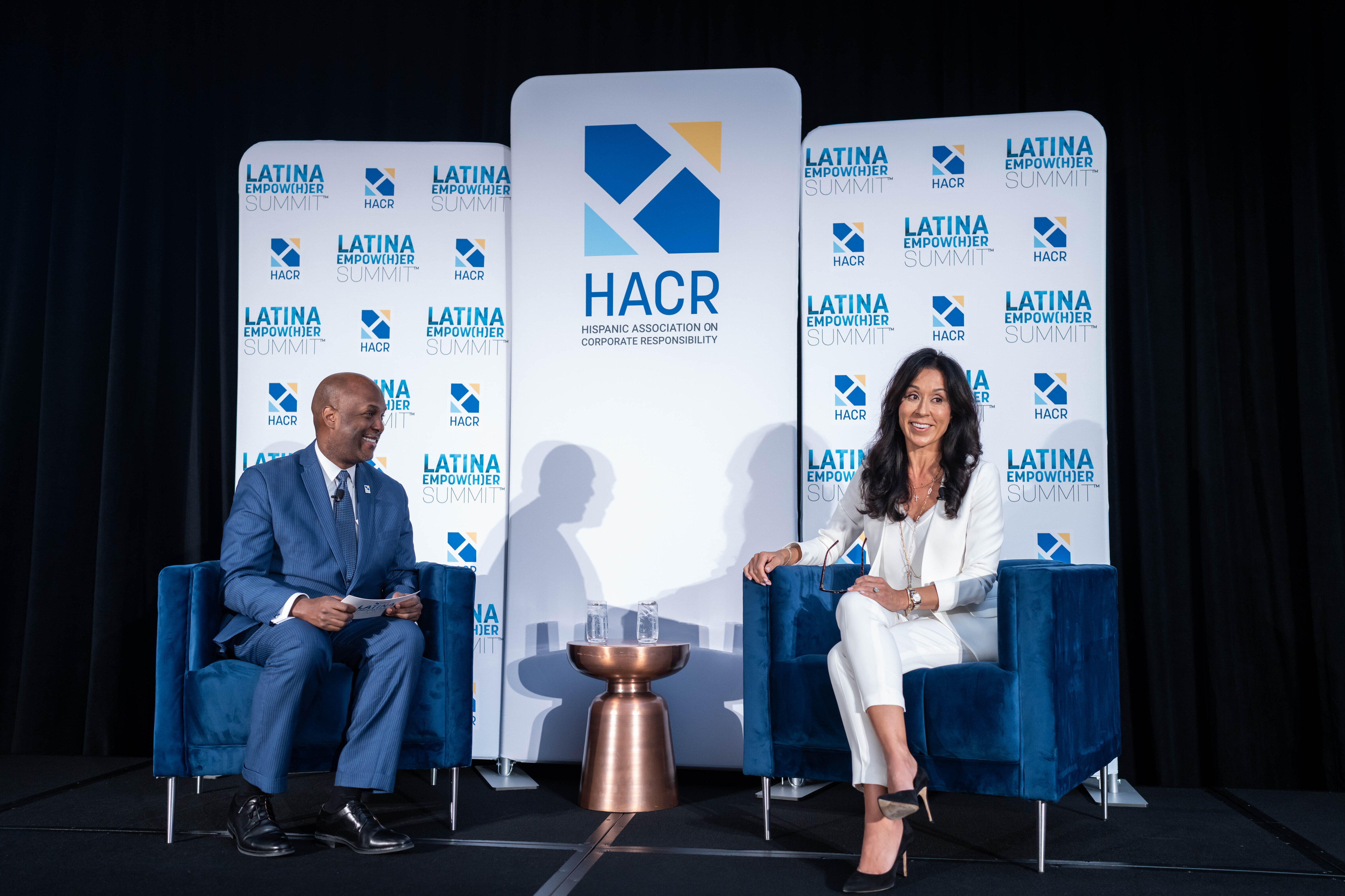 Cid Wilson, HACR’s President & CEO in a fireside chat with Gisel Ruiz, Independent Director at Univision Communications Inc. and retired Walmart Inc. executive. Photo Courtesy of Daniella Gomez.