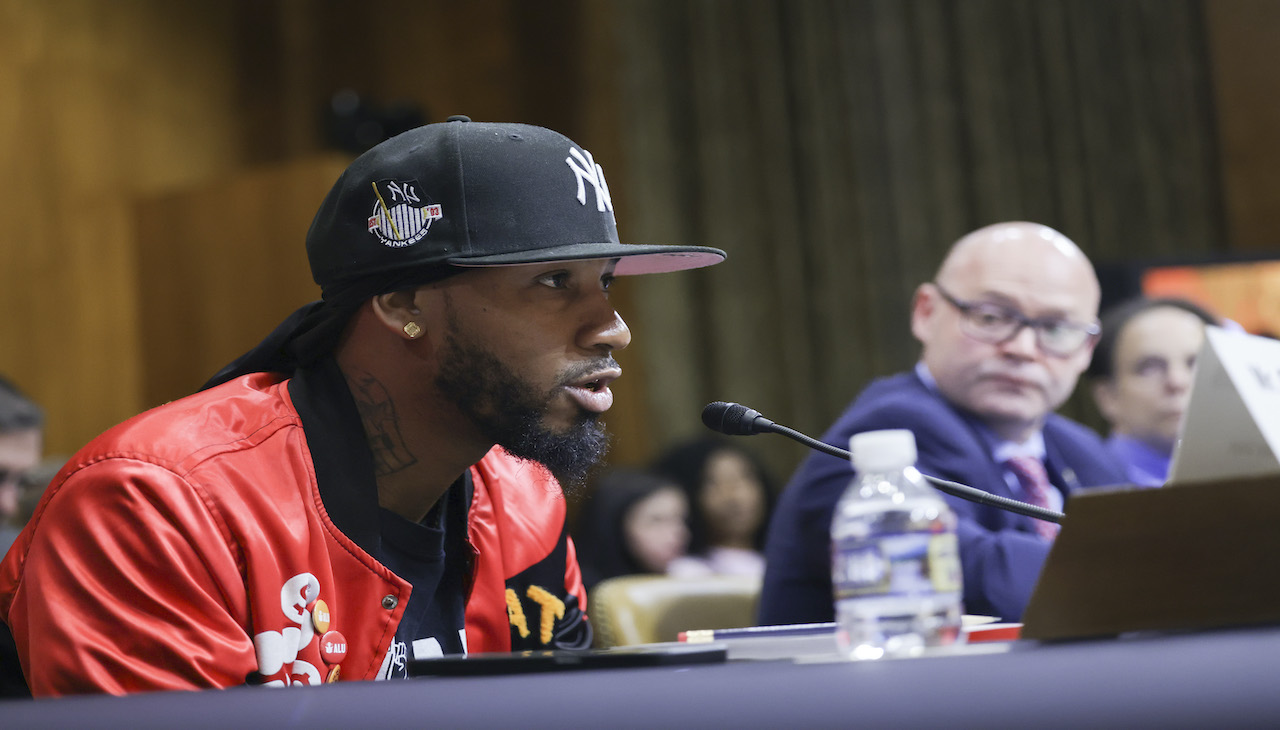 Christian Smalls speaking at a Senate hearing on May 5, 2022. Photo: Kevin Dietsch/Getty Images