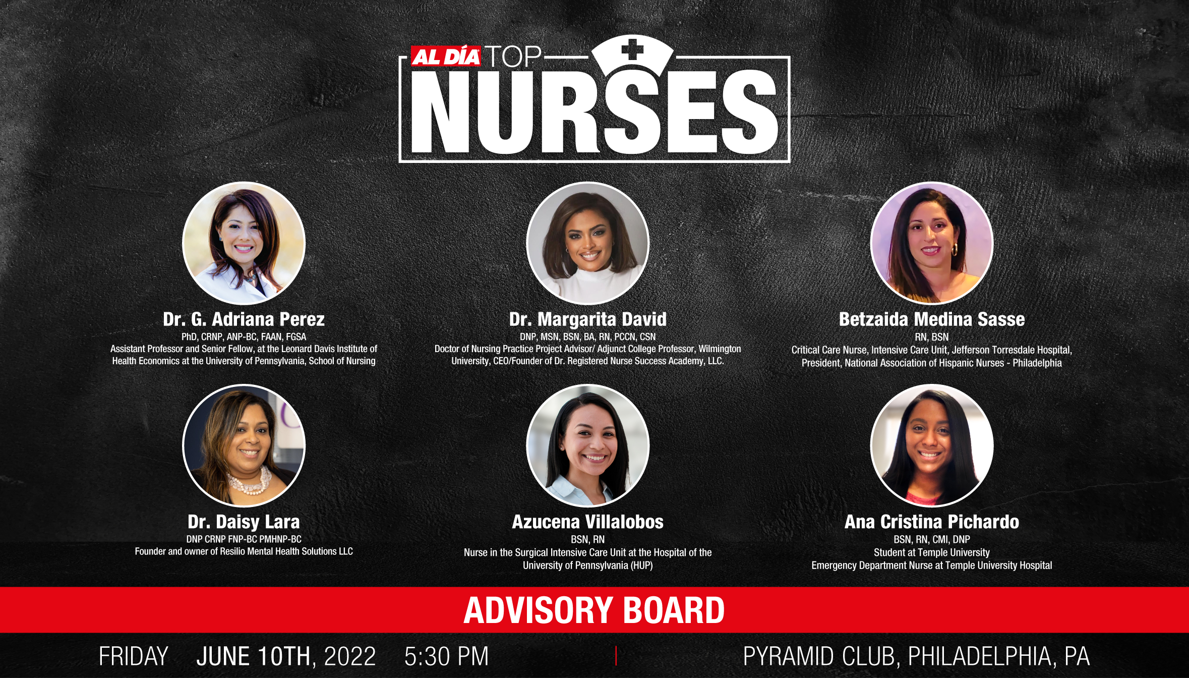 The 2022 AL DÍA Top Nurses Advisory Board. Graphic: Maybeth Peralta/AL DÍA News.