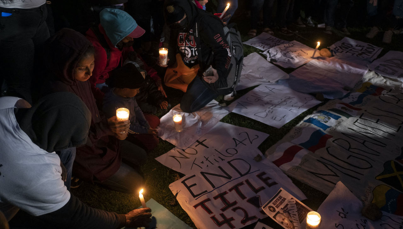 Migrants in Tijuana gather for a protest to end Title 42 on May 22. Photo: Guillermo Arias/AFP via Getty Images.