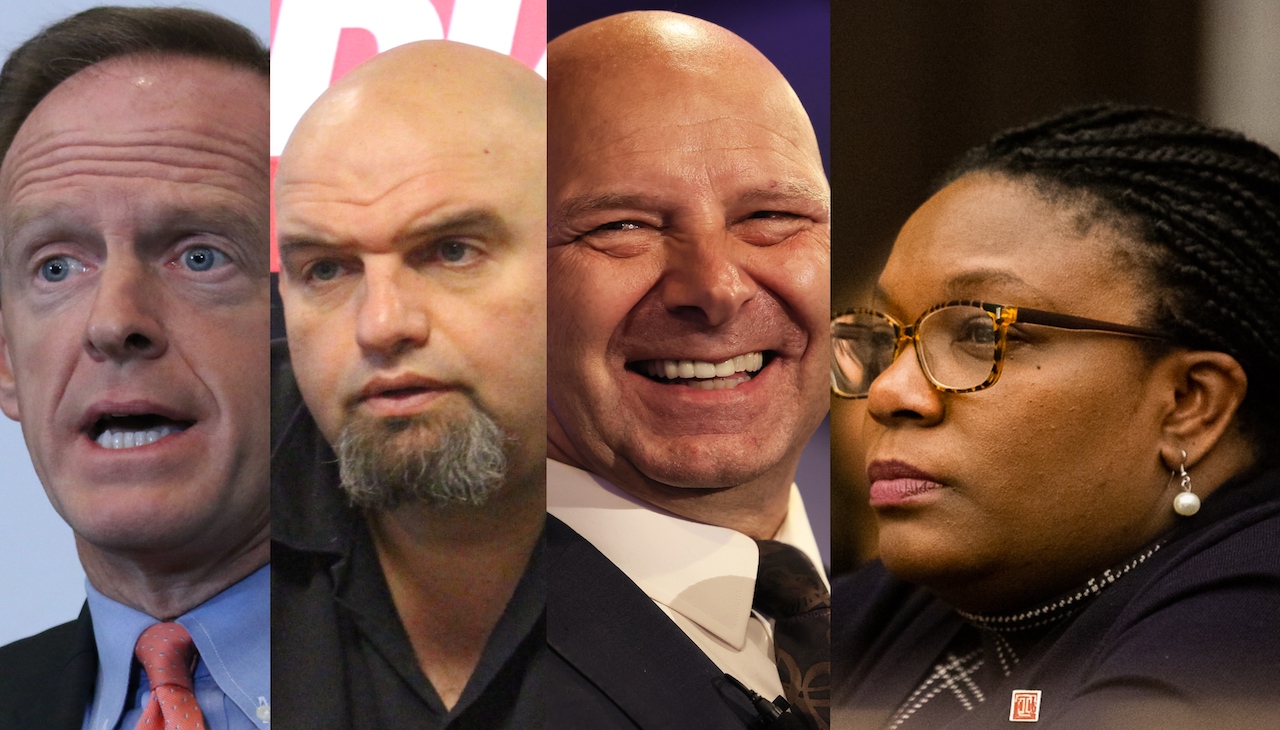 Left to right — Senator Pat Toomey, Lt. Governor John Fetterman, State Senator Doug Mastriano, Philly City Councilmember Kendra Brooks. Photos: AL DÍA News Archives, Getty Images, Jared Piper/PHL Council