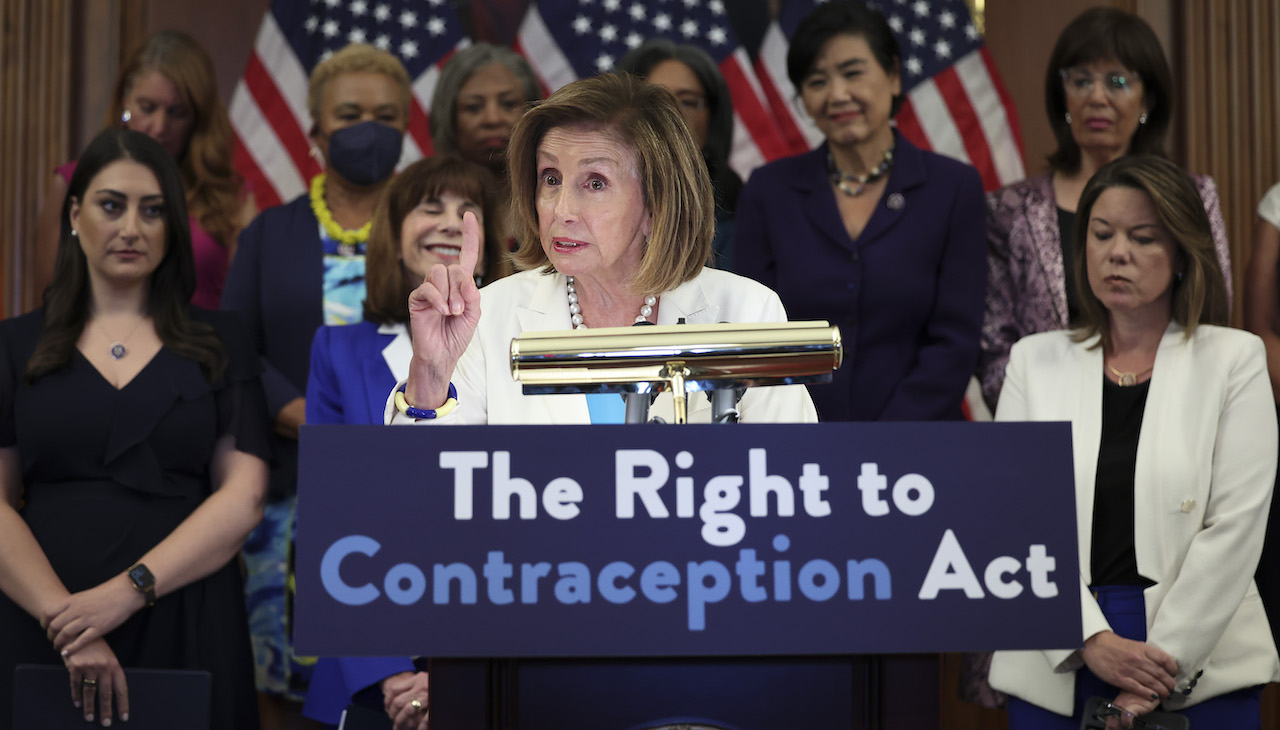 Photo of House Speaker Nancy Pelosi - D speaks during an event ahead of the passage of H.R. 8373, the Right to Contraception Act, at the US Capitol in Washington, D.C