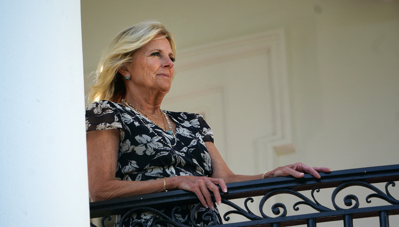 Photo of Jill Biden in a balcony