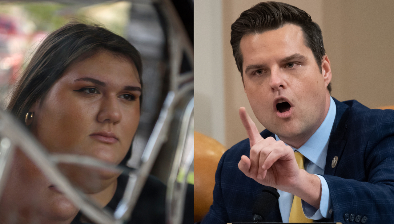 Pictured in paralel: Activist Olivia Julianna and Florida Congressman Matt Gaetz