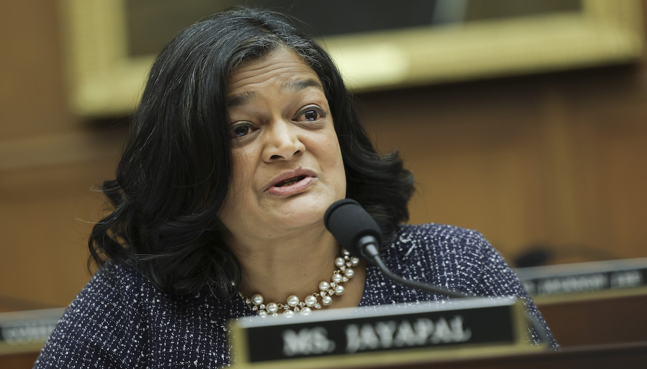 House Representative Pramila Jayapal in the House Chambers. Kevin Dietsch/Getty Images.