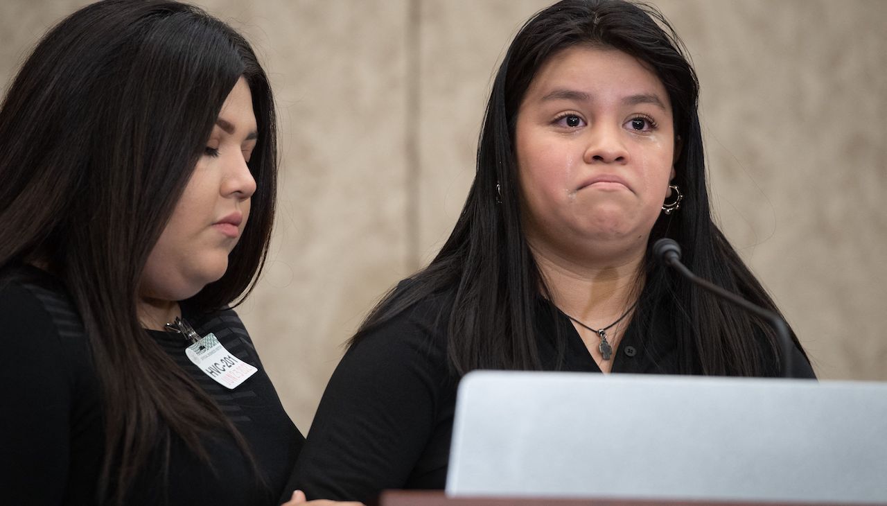 Vanessa Guillén's sisters speak at a hearing in the U.S. Capitol in 2021.