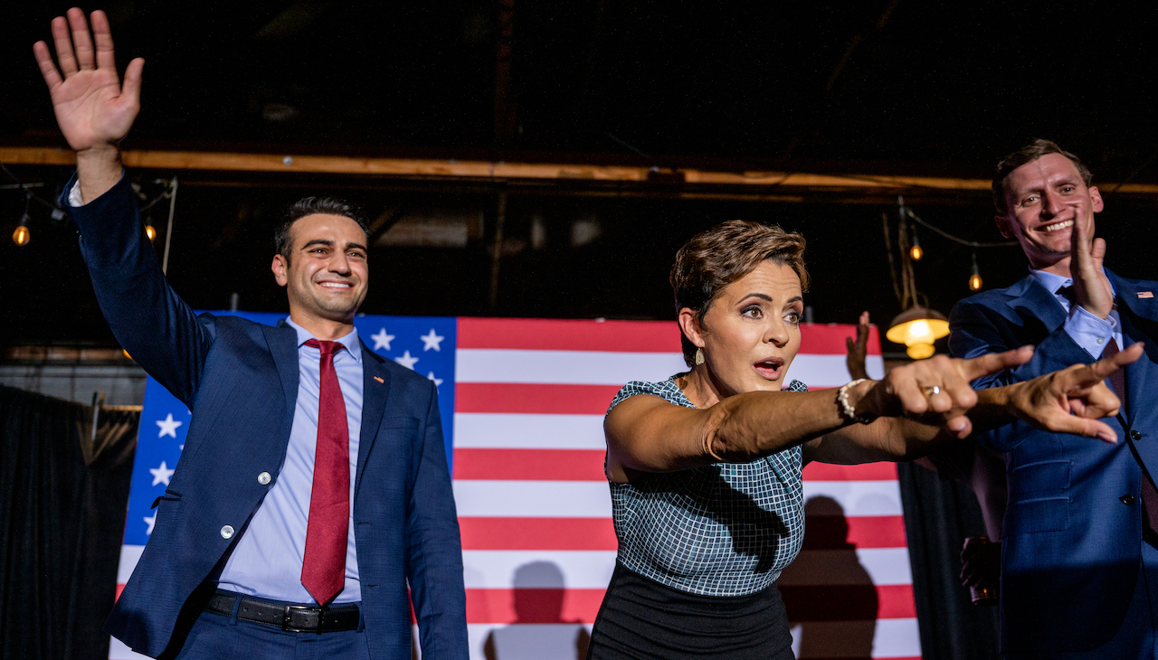 Pictured: GOP Gubernatorial Nominee Kari Lake alongside Abraham Hamadeh and Blake Masters.