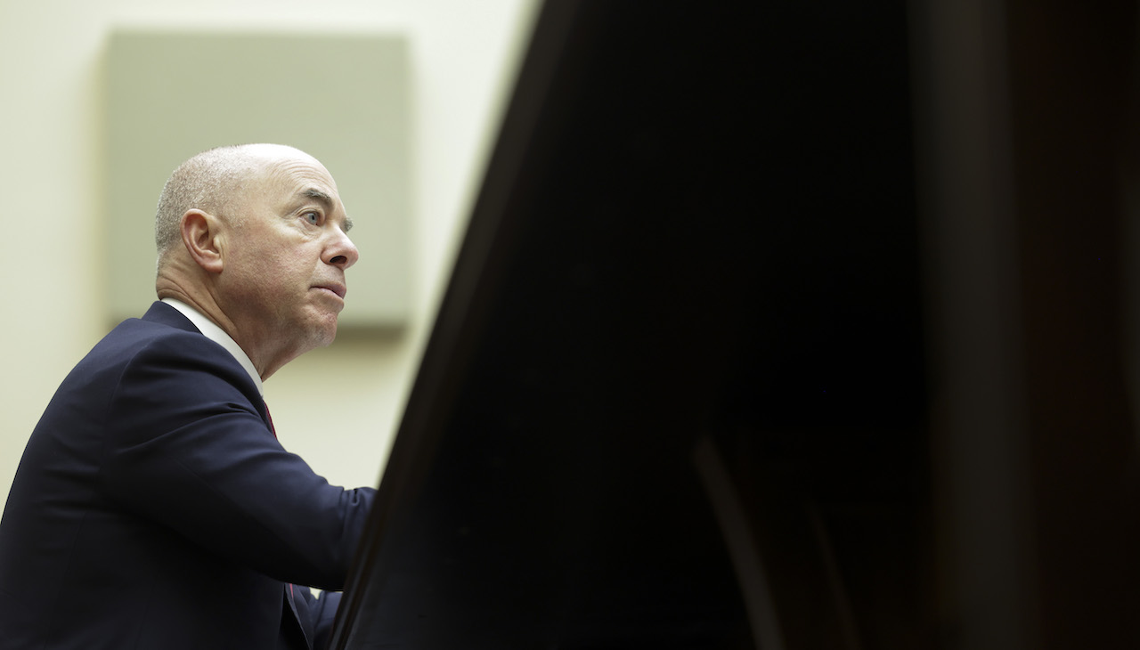 Pictured: DHS Secretary Alejandro Mayorkas testifying before the Senate. Photo: Kevin Dietsch/Getty Images.