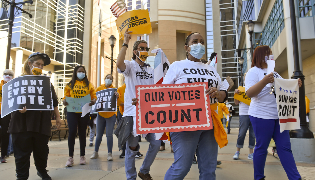 Pictured: Berks County protest in November 2020. Photo: Ben Hasty/MediaNews Group/Reading Eagle via Getty Images.