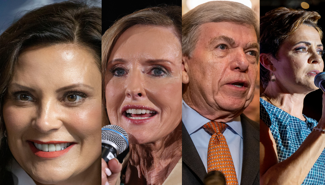 Pictured from left to right: Gov. Gretchen Whitmer, Republican candidate Karrin Taylor Robson, Roy Blunt and Republican candidate Kari Lake