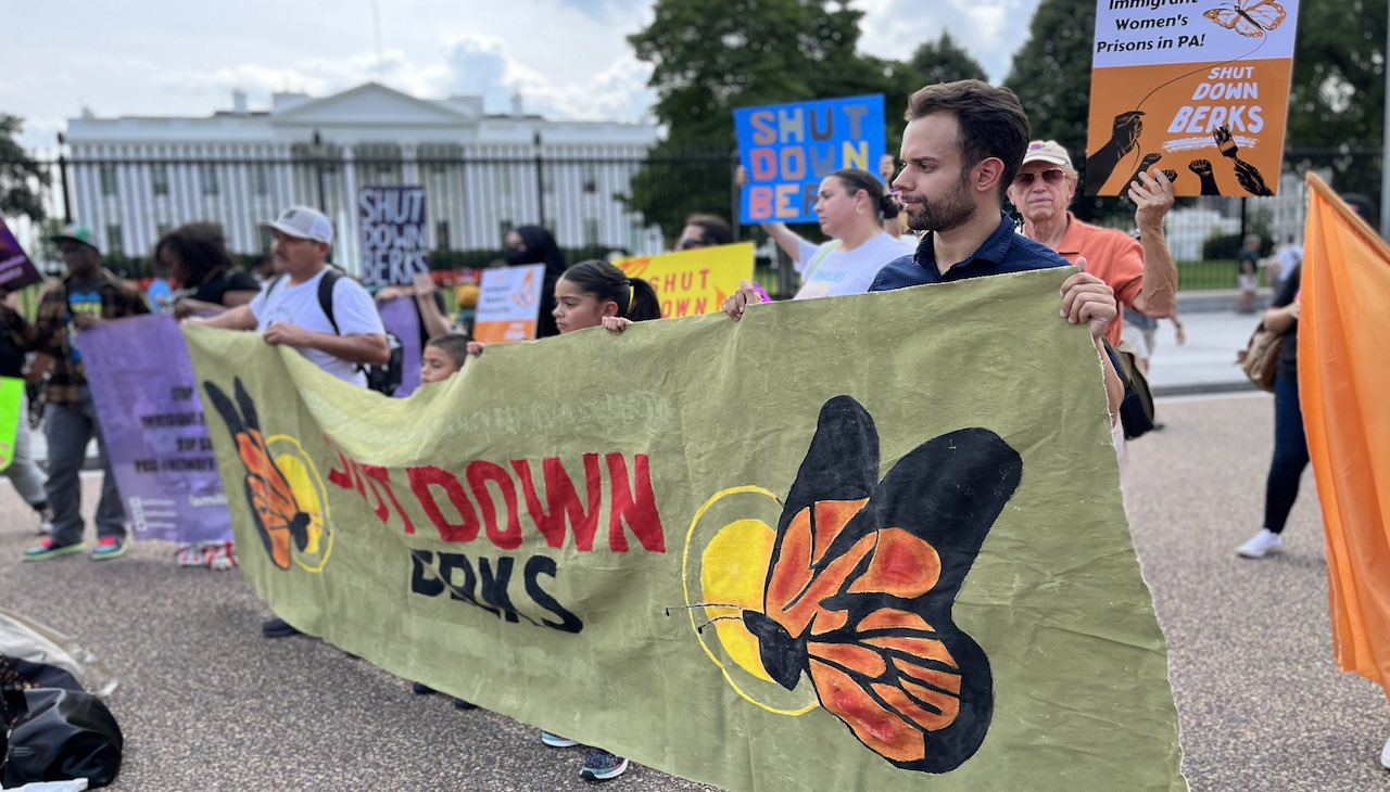 Shut Down Berks Coalition protests at the White House demanding the closure of Berks County Detention Center.