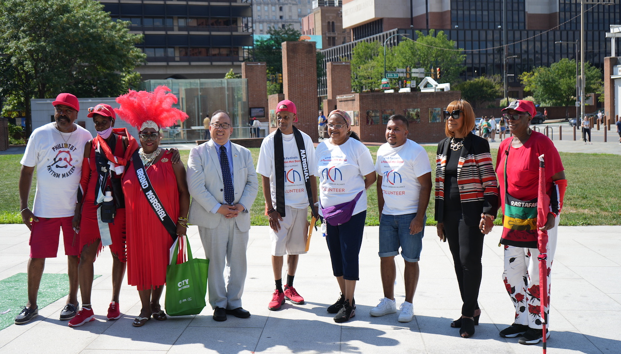 Councilmember David Oh stands with some of the other sponsors and leaders of Philadelphia's first-ever All U.S. Caribbean Independence Festival. Photo: Nigel Thompson/AL DÍA News.