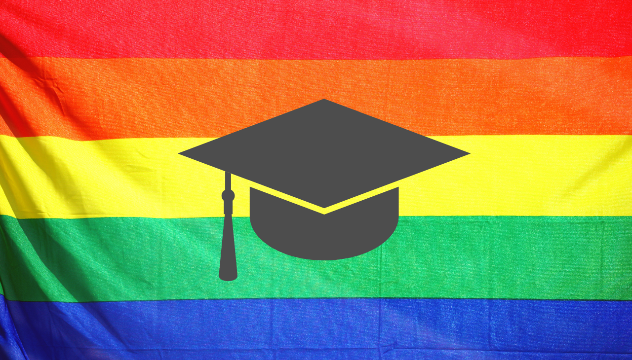 LGBT flag and a cap. 