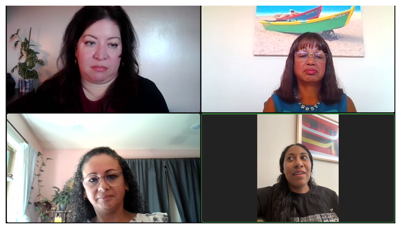 Four latina women sitting in a zoom call