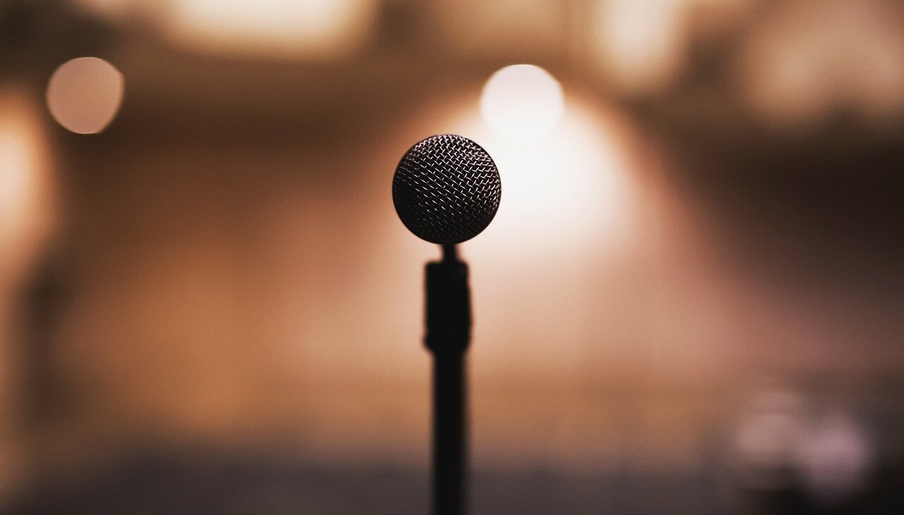 Microphone on a musical stage. 