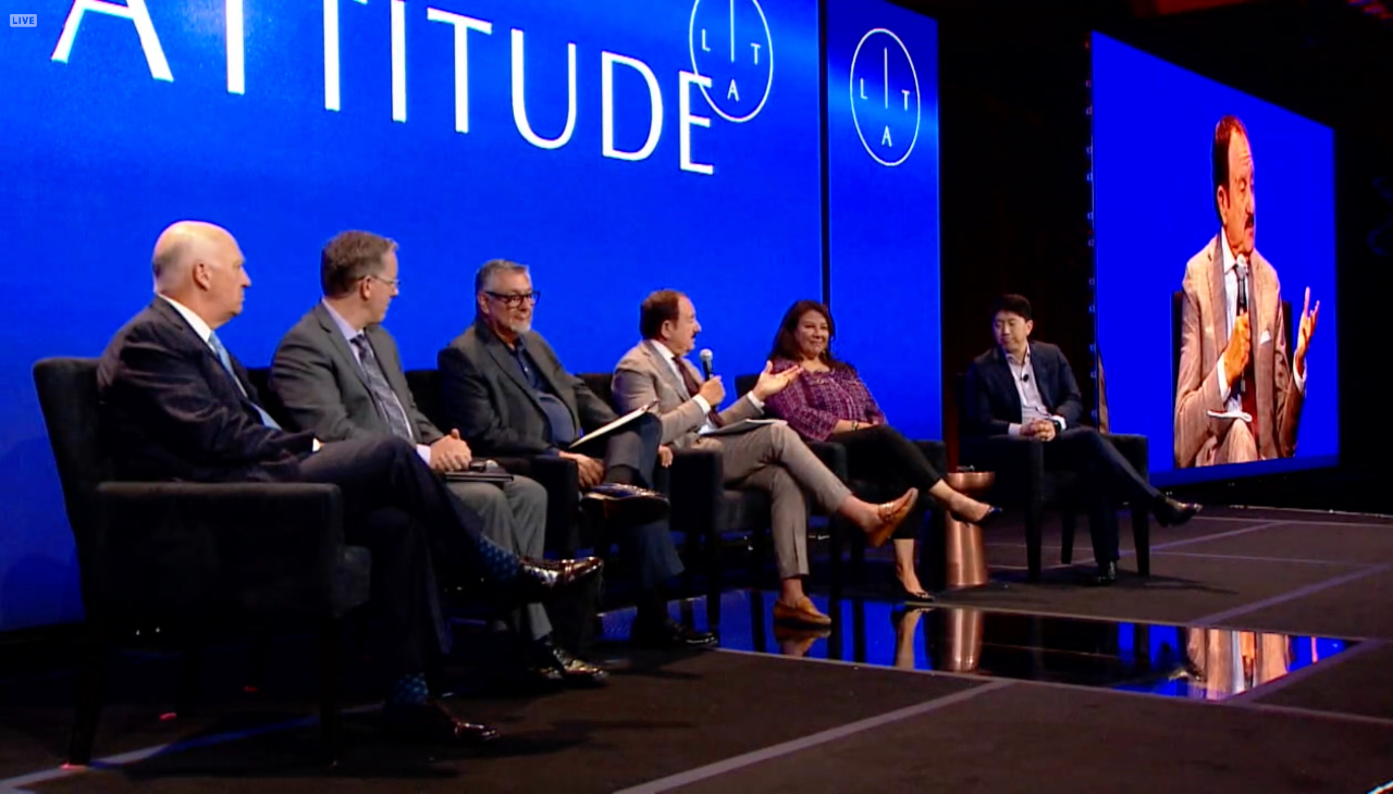 A panel turning the 2022 L'ATTITUDE Conference discusses findings from the 2022 LDC U.S. Latino GDP Report. Photo: Screenshot from session. 