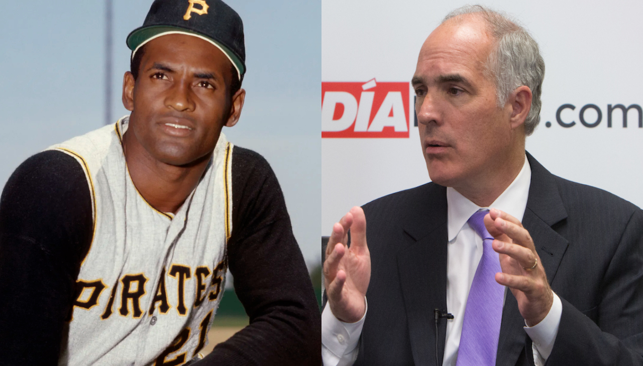 Roberto Clemente. Photo: Louis Requena/MLB via Getty Images and PA Sen. Bob Casey, one of the supporters of the resolution. Photo: AL DÍA Archives. 