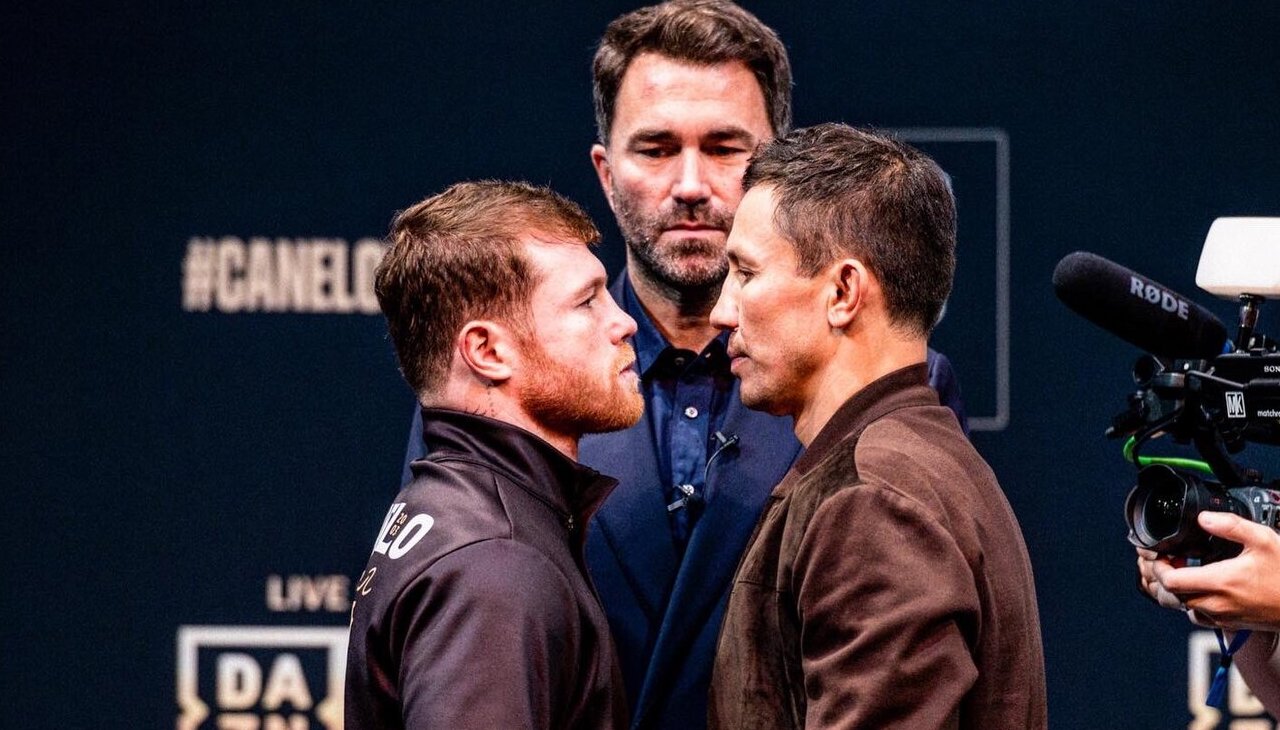 Saúl Canelo Álvarez on a press conference before a fight in Las Vegas.