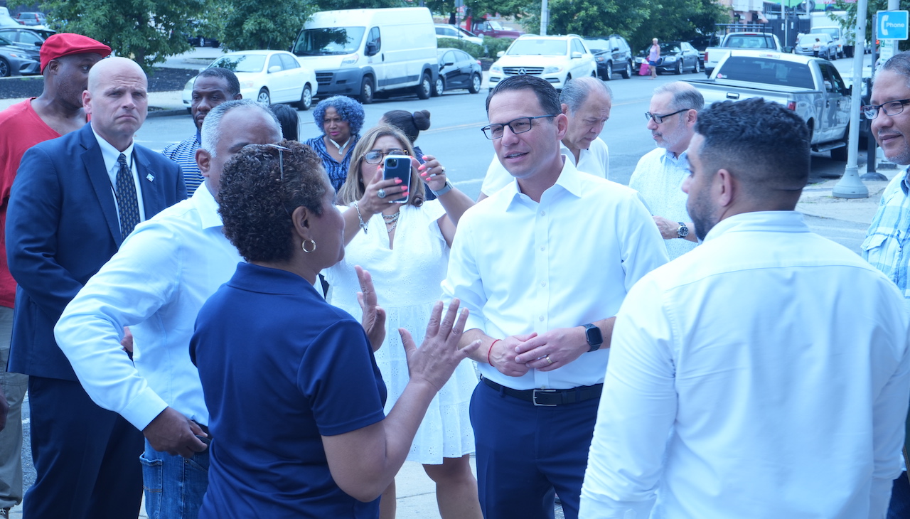 Josh Shapiro in North Philly meeting with business owners on the campaign trail.