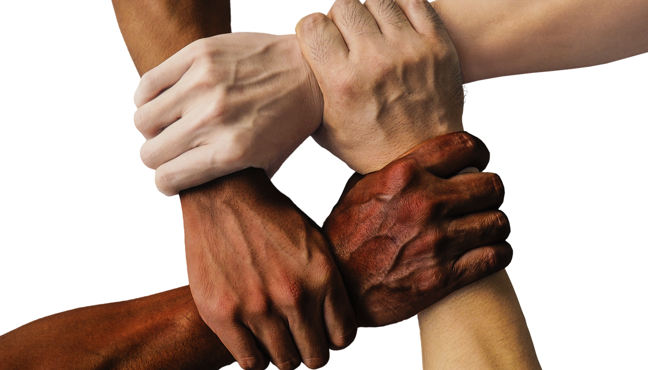 Diverse people hands holding each other.