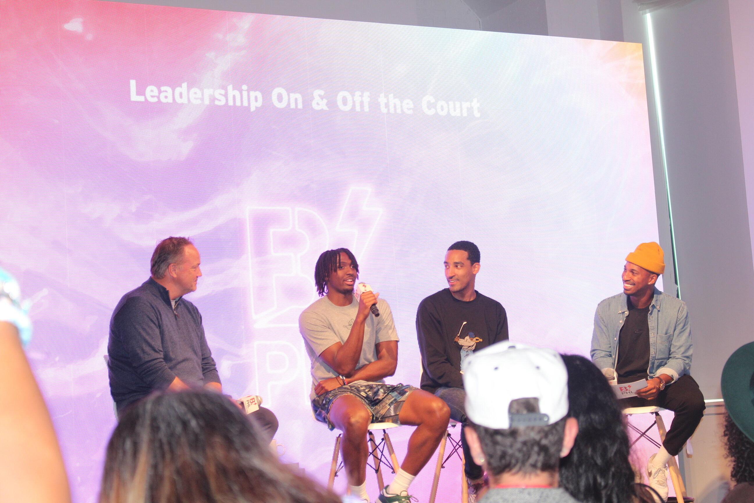 Tad Brown, Tyrese Maxey and David Gould take part in B.PHL panel moderated by Christian Crosby. Photo: Jensen Toussaint/AL DÍA News.