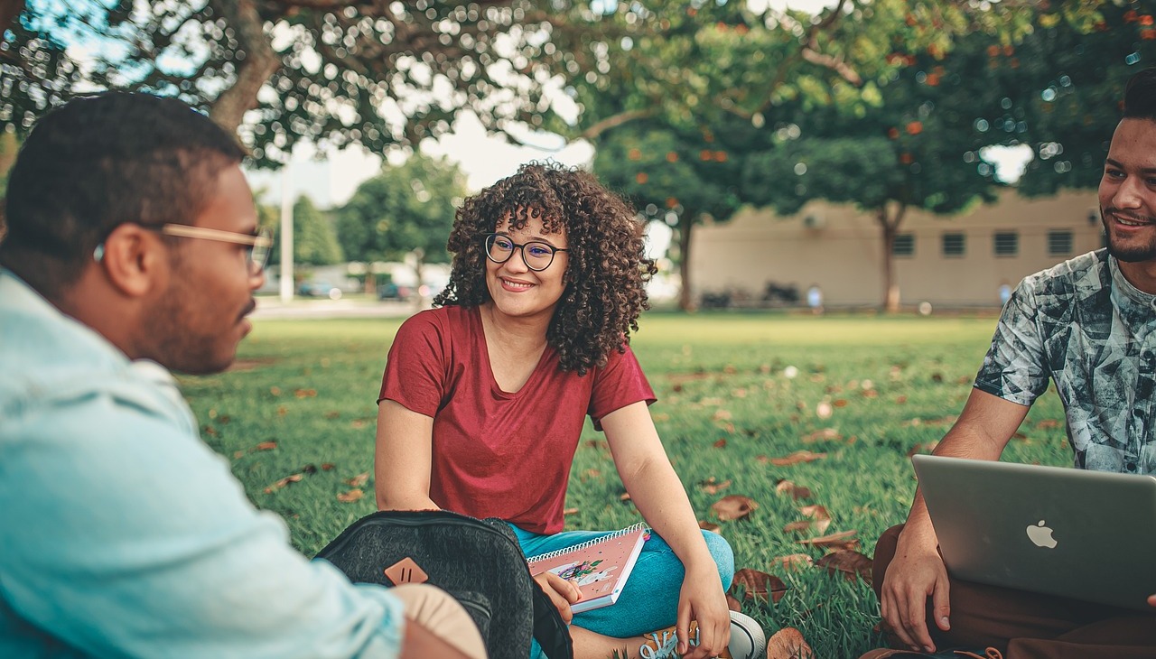 Diverse college students in the campus. 