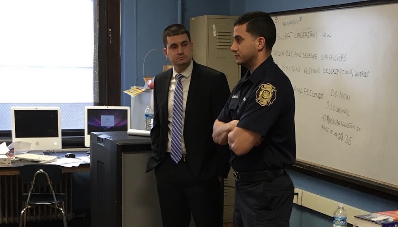 Here the two brothers visited a high school in Kensington.