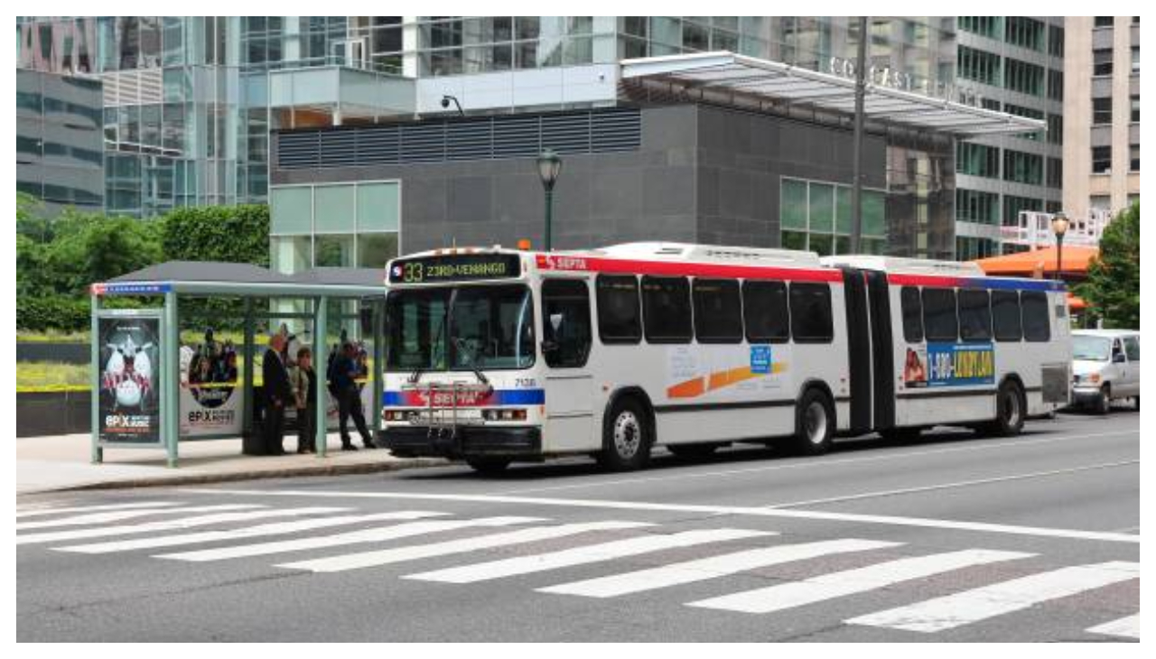 A SEPTA bus stopped at a bus stop.