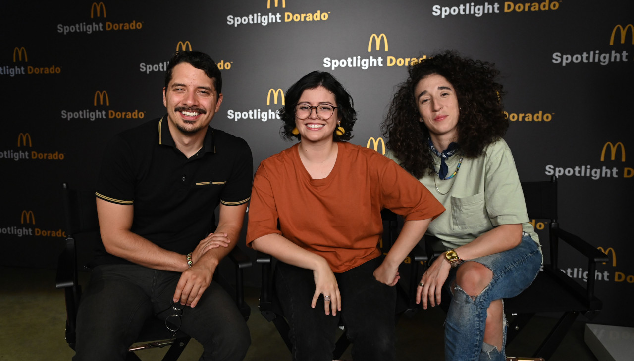 Mexican-American writer-director Jesús Celaya, writer-director Jazmín Aguilar, and comedian, filmmaker, and professional soccer player Lorena Russi. Photo: Courtesy Spotlight Dorado. 