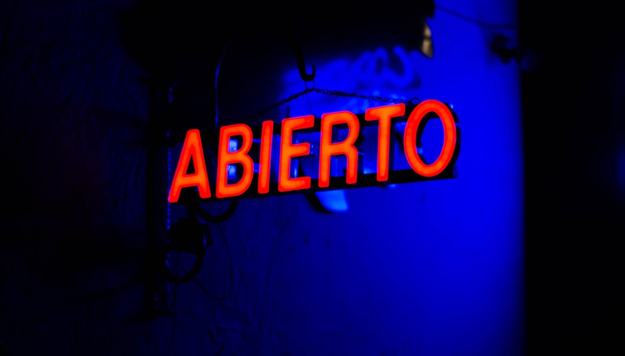 "Abierto" neon sign.