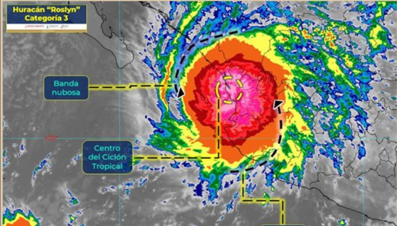 Hurricane Roslyn reached Mexico as a category 3. Photo: Conagua Twitter.