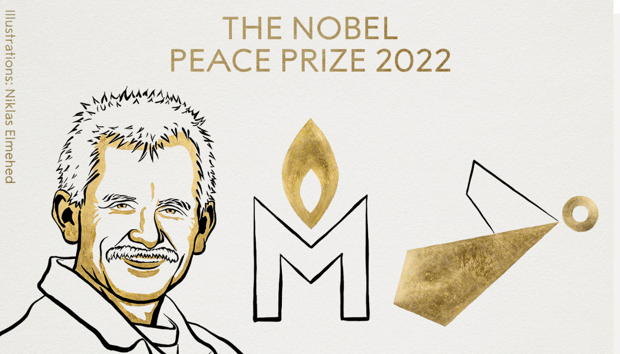 Ales Bialiatski, Memorial y Center for Civil Liberties fueron los galardonados. Foto: Twitter Nobel Prize