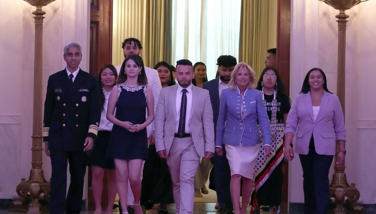 Selena, Jill Biden and the young participants of the mental health forum at the White House. Photo credit: Instagram