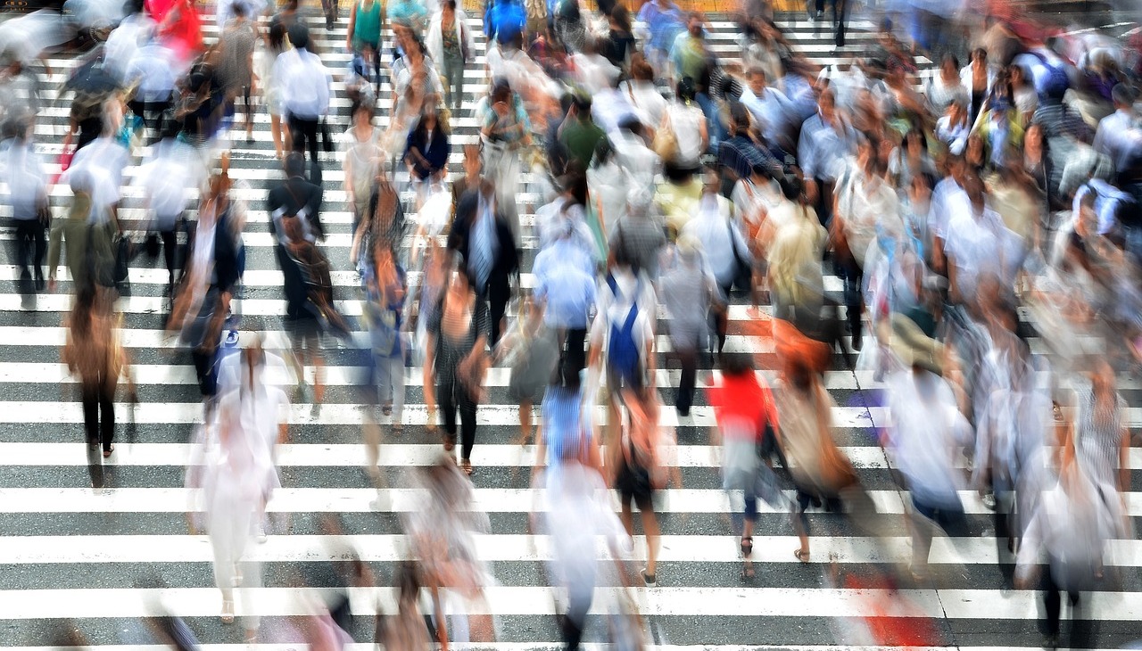 Pedestrian crossing a street. 