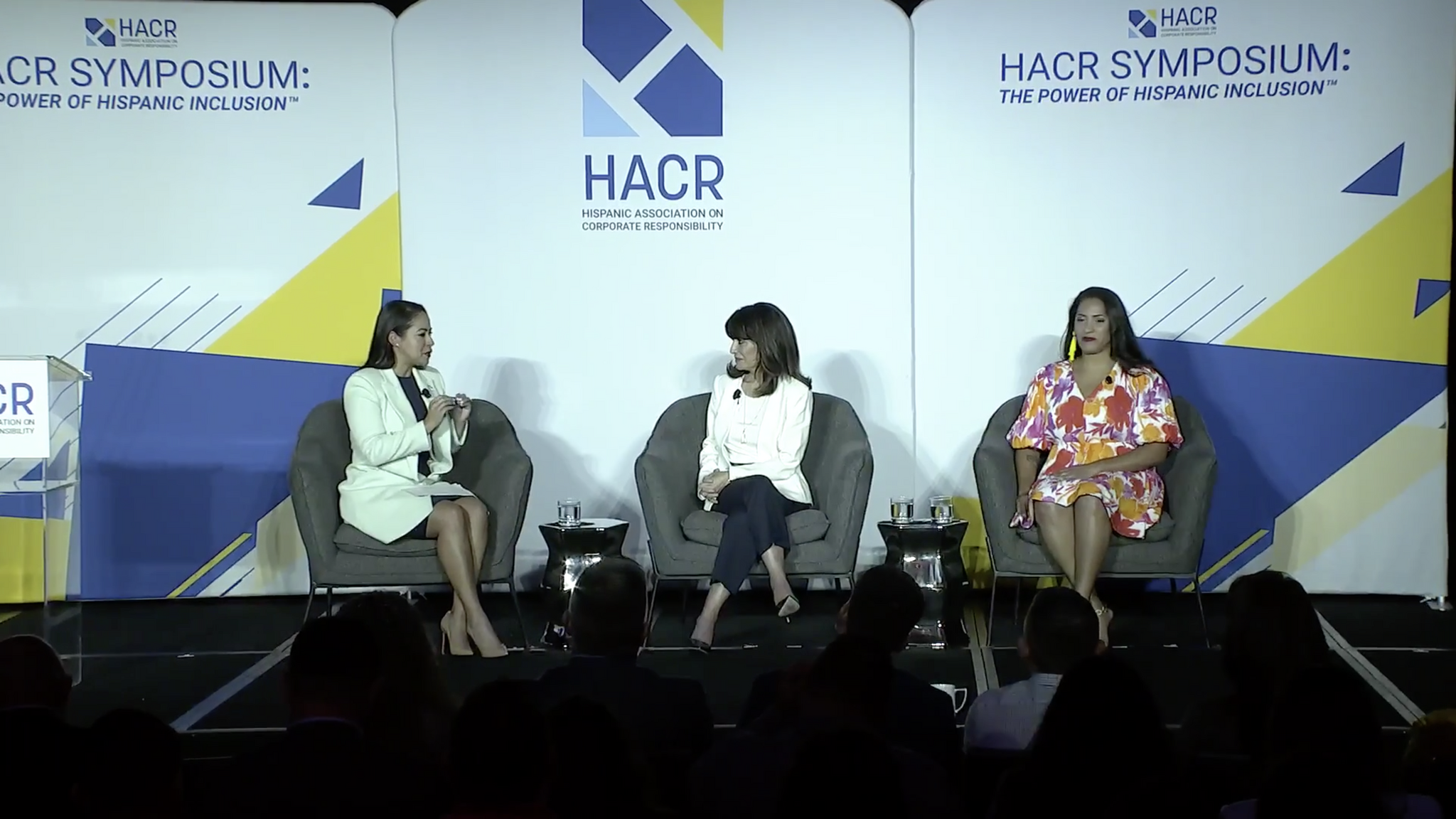 Yai Vargas moderates panel with Patricia Chavez and Staci LaToison during 30th annual HACR Symposium. Screenshot