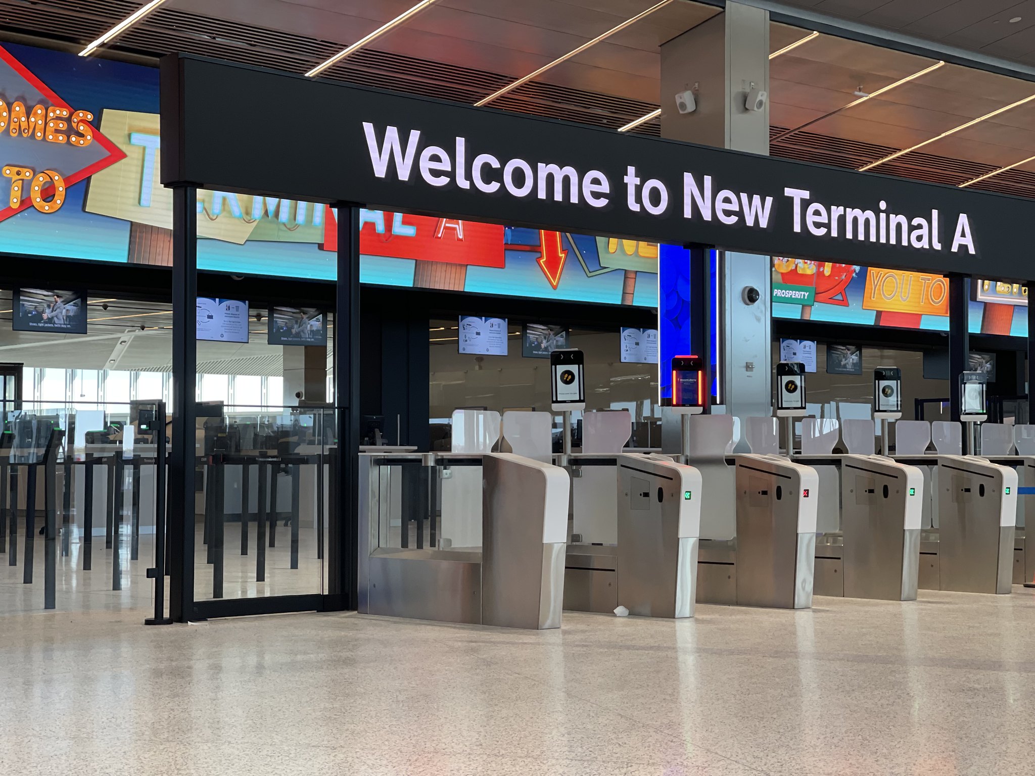 The new Terminal A's welcome sign. Photo courtesy of: the Port Authority of New York and New Jersey