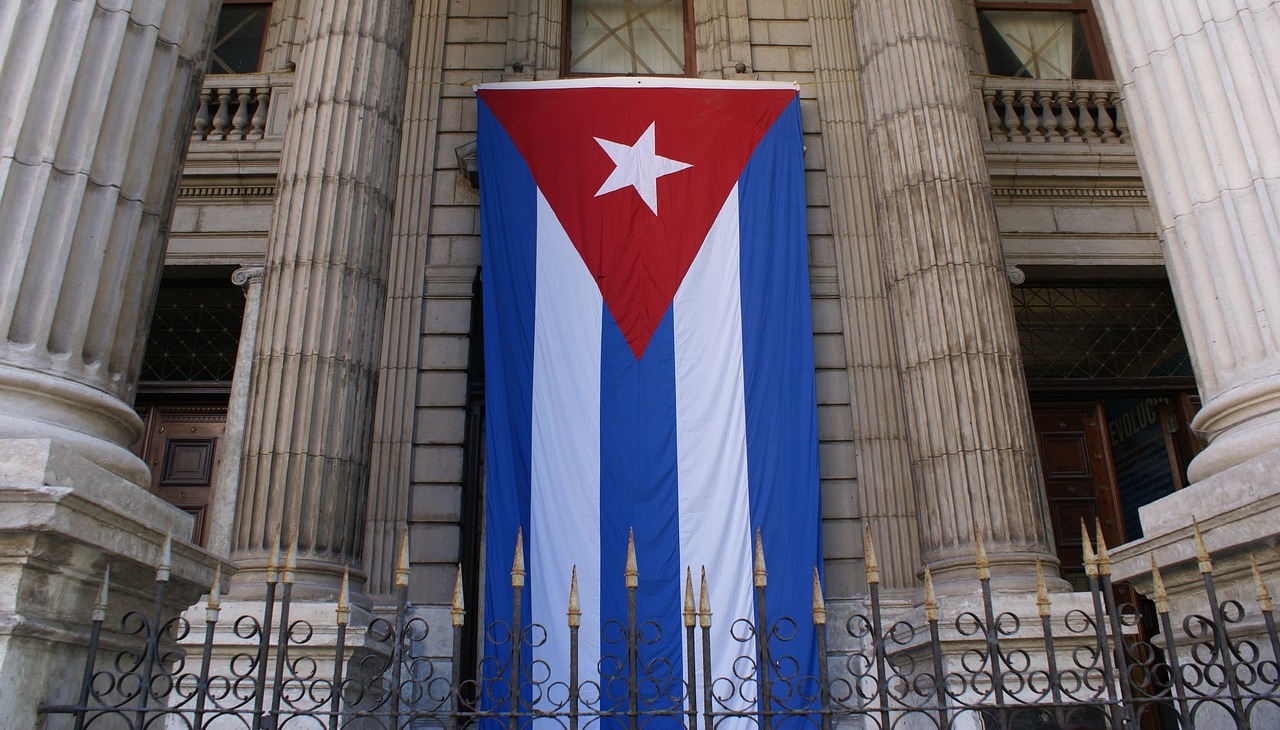 Cuba's Flag on a government building. 