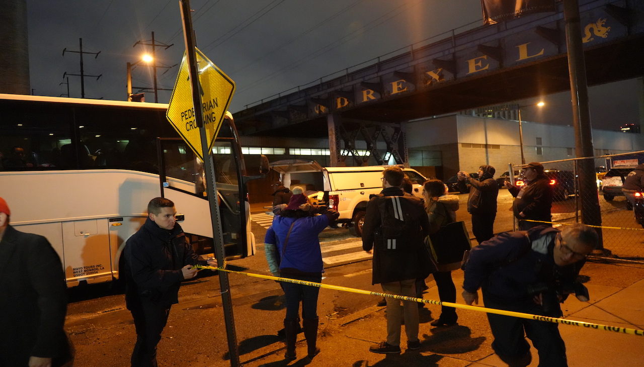 Pictured: A bus from Texas carrying migrants from south and central America. 