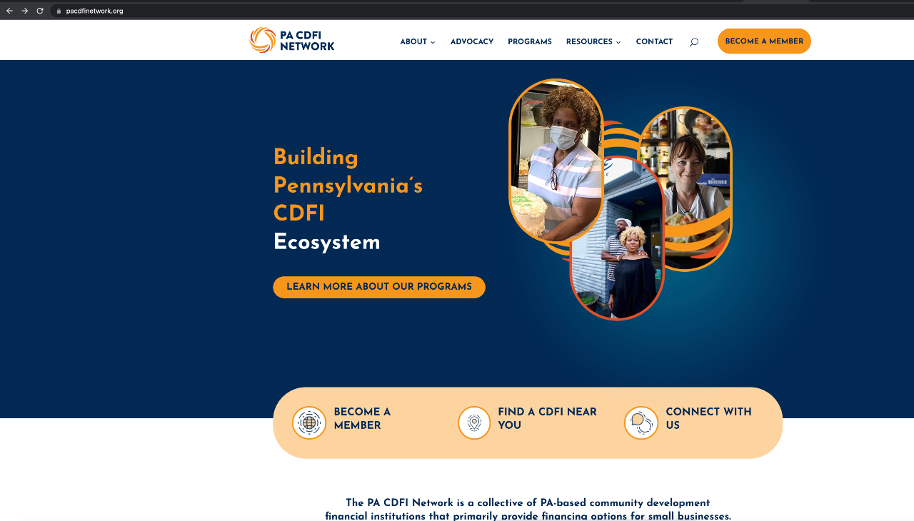 The PA CDFI Network has officially launched its new website. Photo: Screenshot.