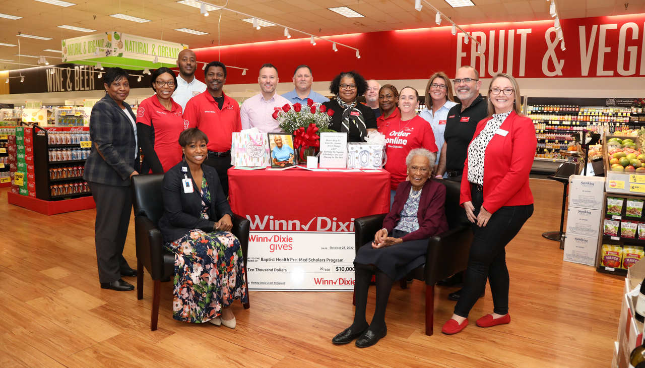 Baptist Health (photographed here) who joined Romay Davis for her 103rd birthday celebration at her Winn-Dixie store in Montgomery, Alabama.