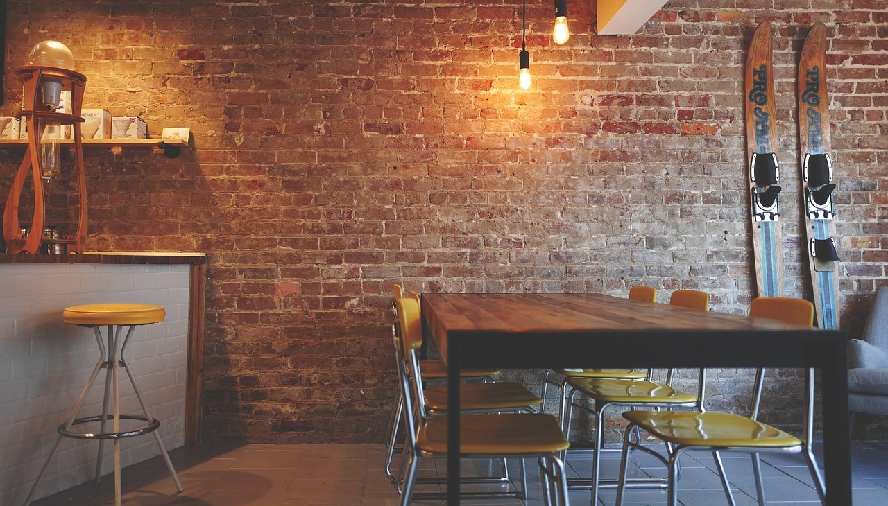 Inside of a restaurant. 