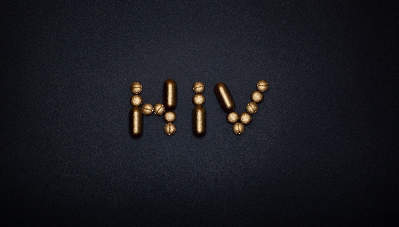 HIV spelled with pills. 