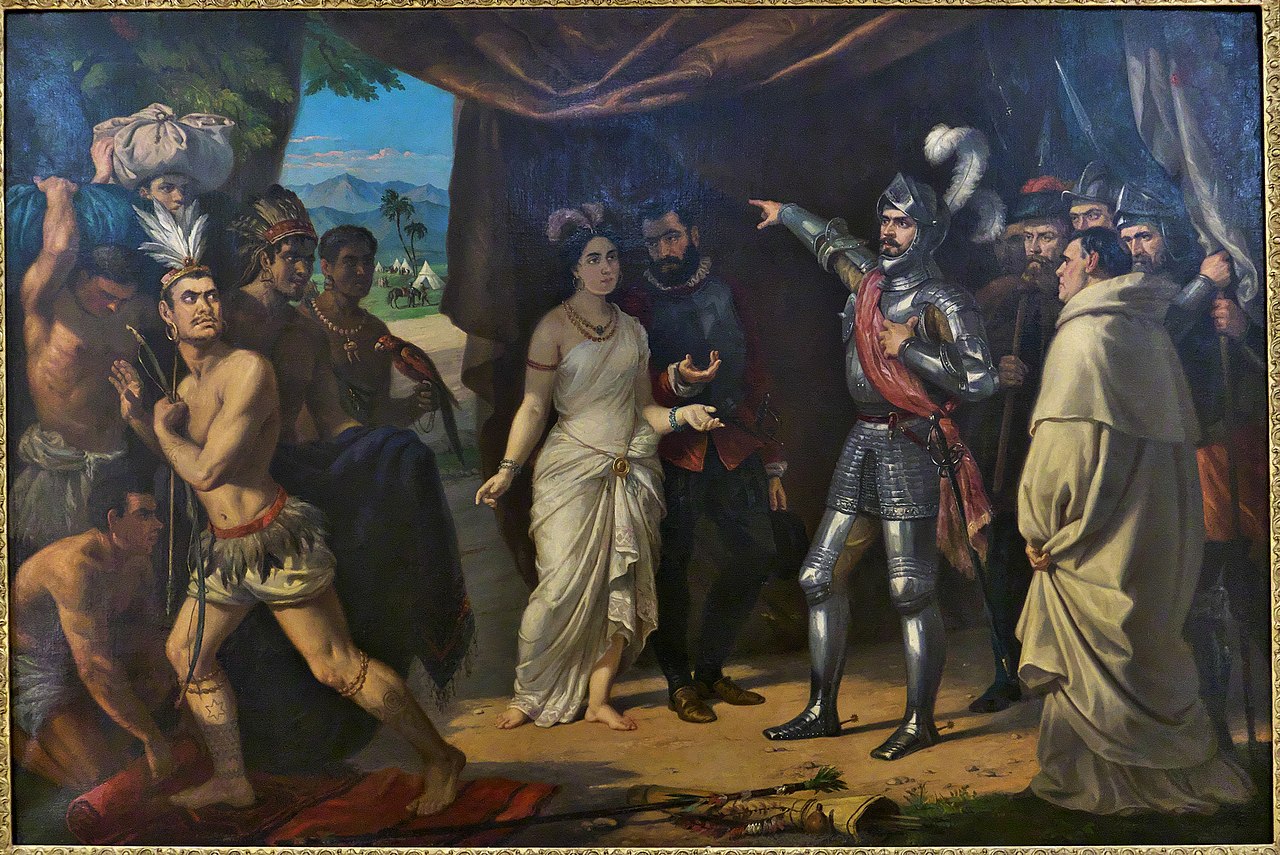 Hernán Cortés and Montezuma's ambassadors. Painting by José Galofré (1854). Archivo General de Indias / Wikimedia