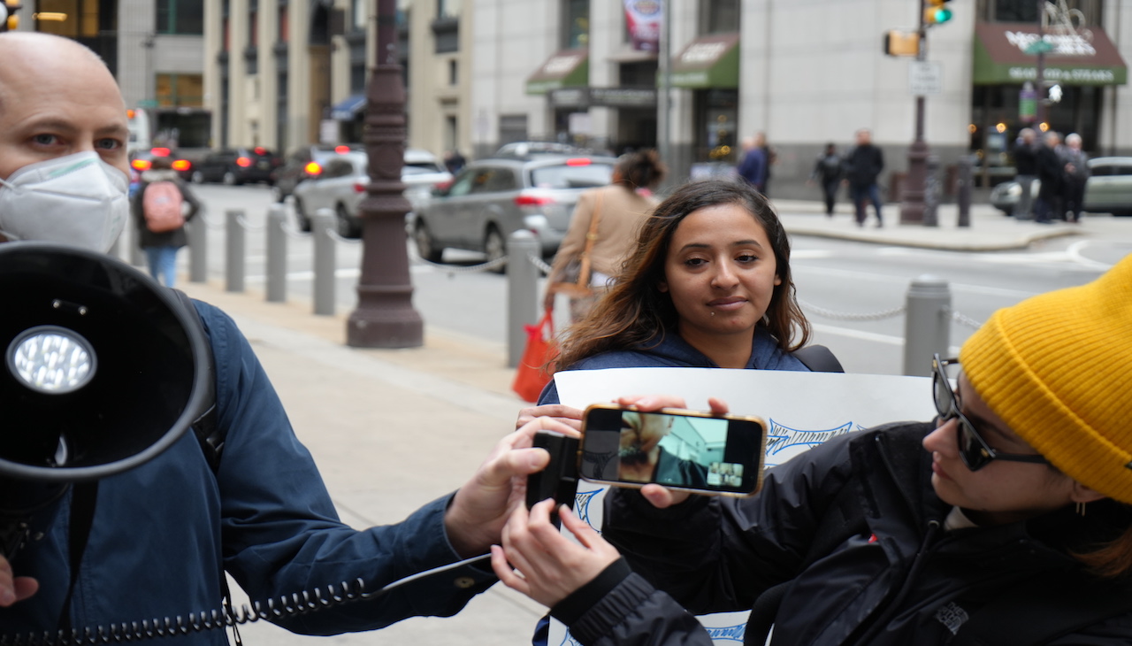 Immigration Attorney David Bennion, Jesenia Calderón, Denis Calderón via Facetime and Adrianna Torres